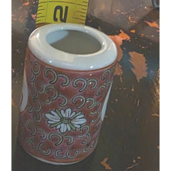 3 pc Vintage Asian Ceramic Salt & Pepper Shakers Toothpick Holder Pink Floral - Picture 5 of 11